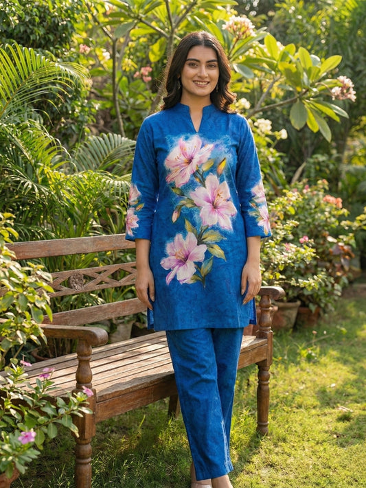 Royal Blue Floral Print Co-Ord Set