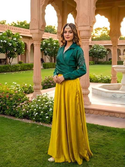 Emerald & Mustard Fusion Indo-Western Co-Ord Set