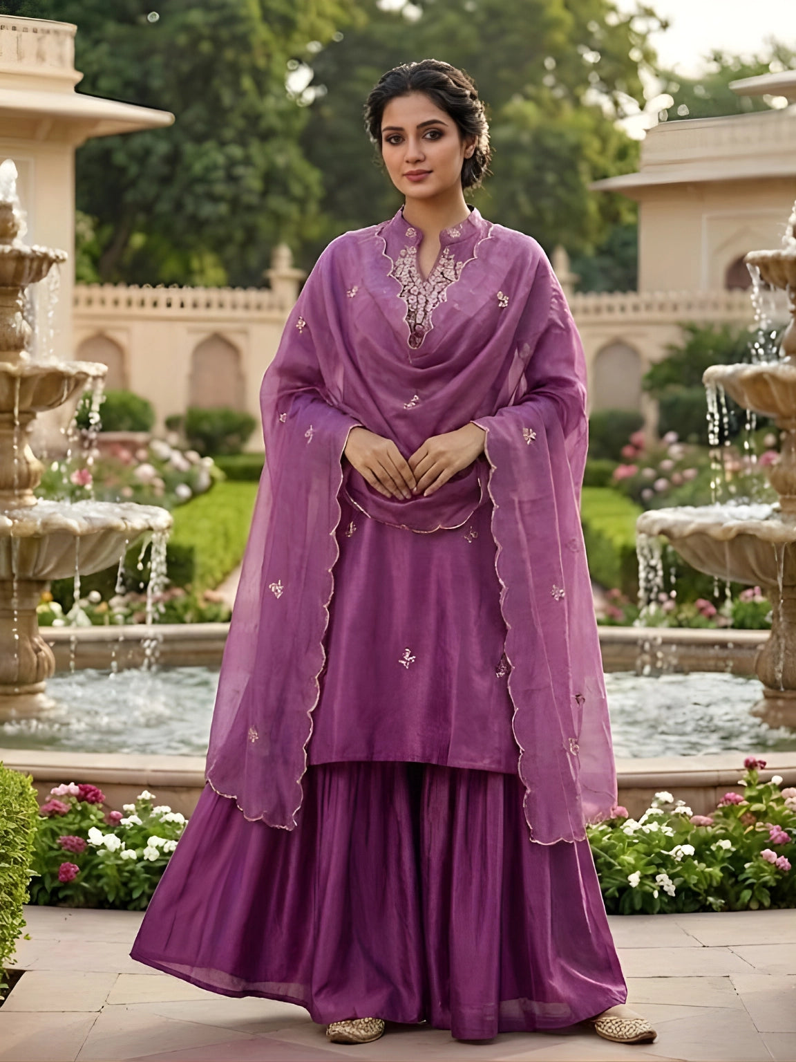 Mauve Handcrafted Sharara Set