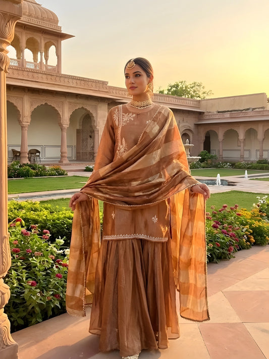 Gilded Bronze Embroidered Sharara Set