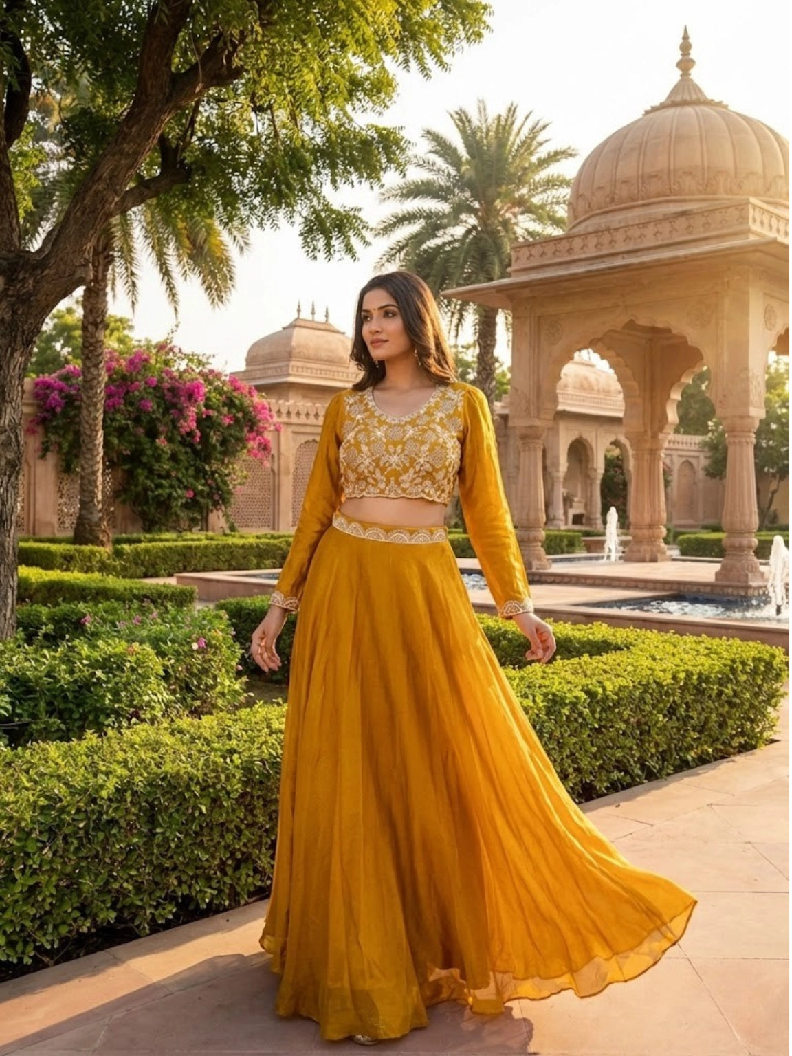 Saffron Mustard Embroidered Lehenga Set