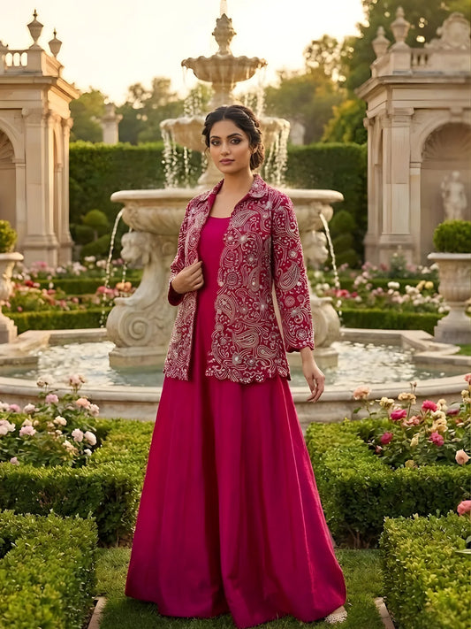 The Magenta Muse Embroidered Jacket Set