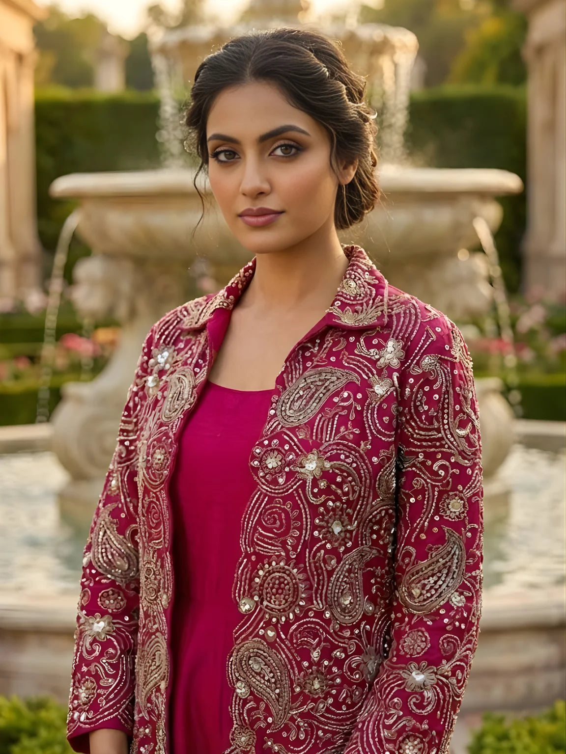 The Magenta Muse Embroidered Jacket Set