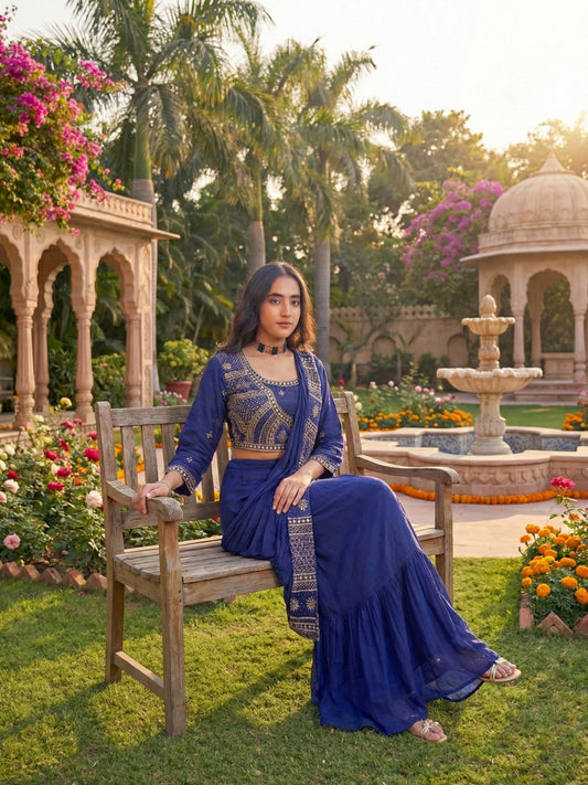 Royal Blue Geometric Print Fusion Skirt Set