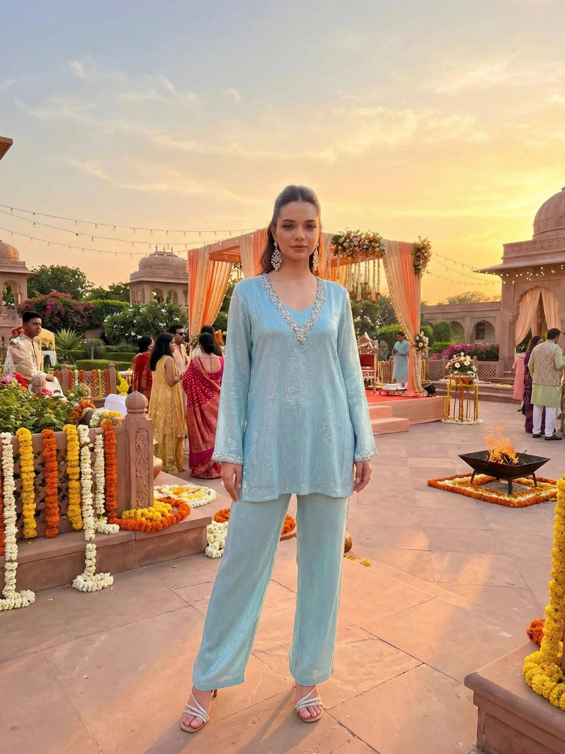 Powder Blue Shimmer Sequin Co-Ord Set