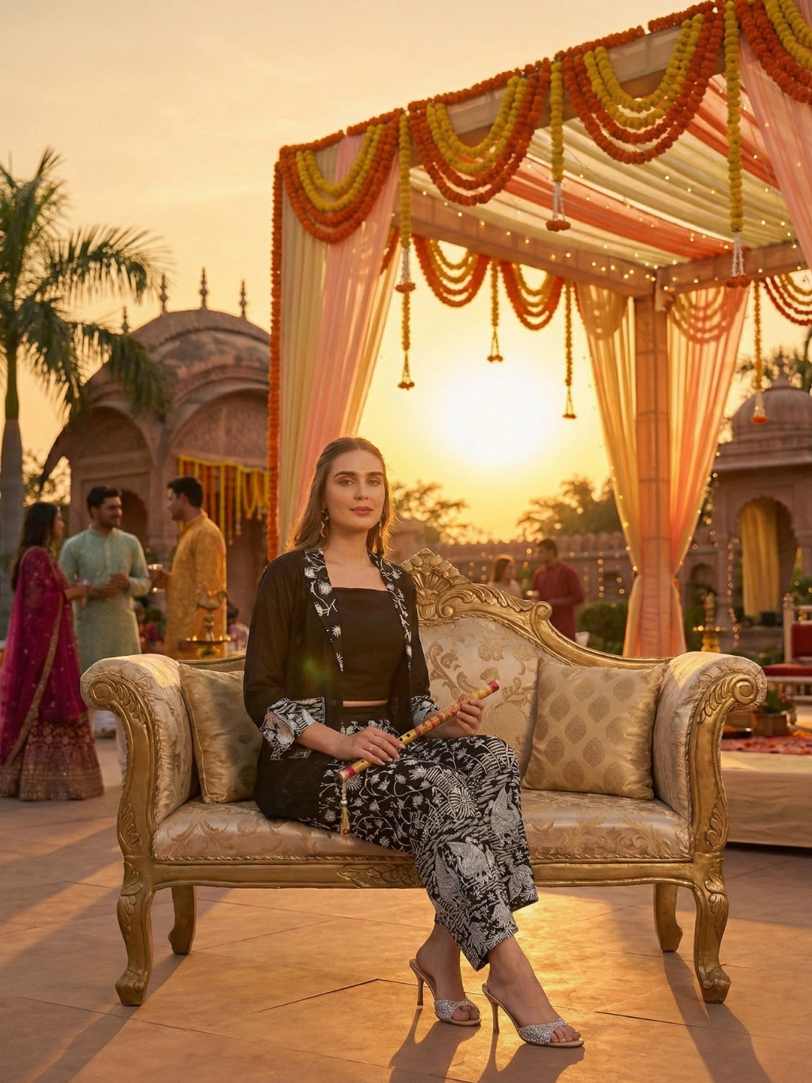 Black Embroidered 3-Piece Fusion Co-ord Set