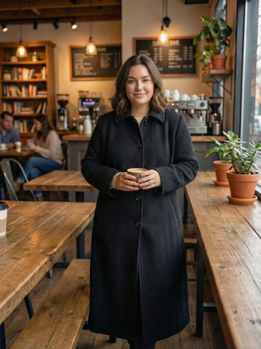 Black Textured Long Coat