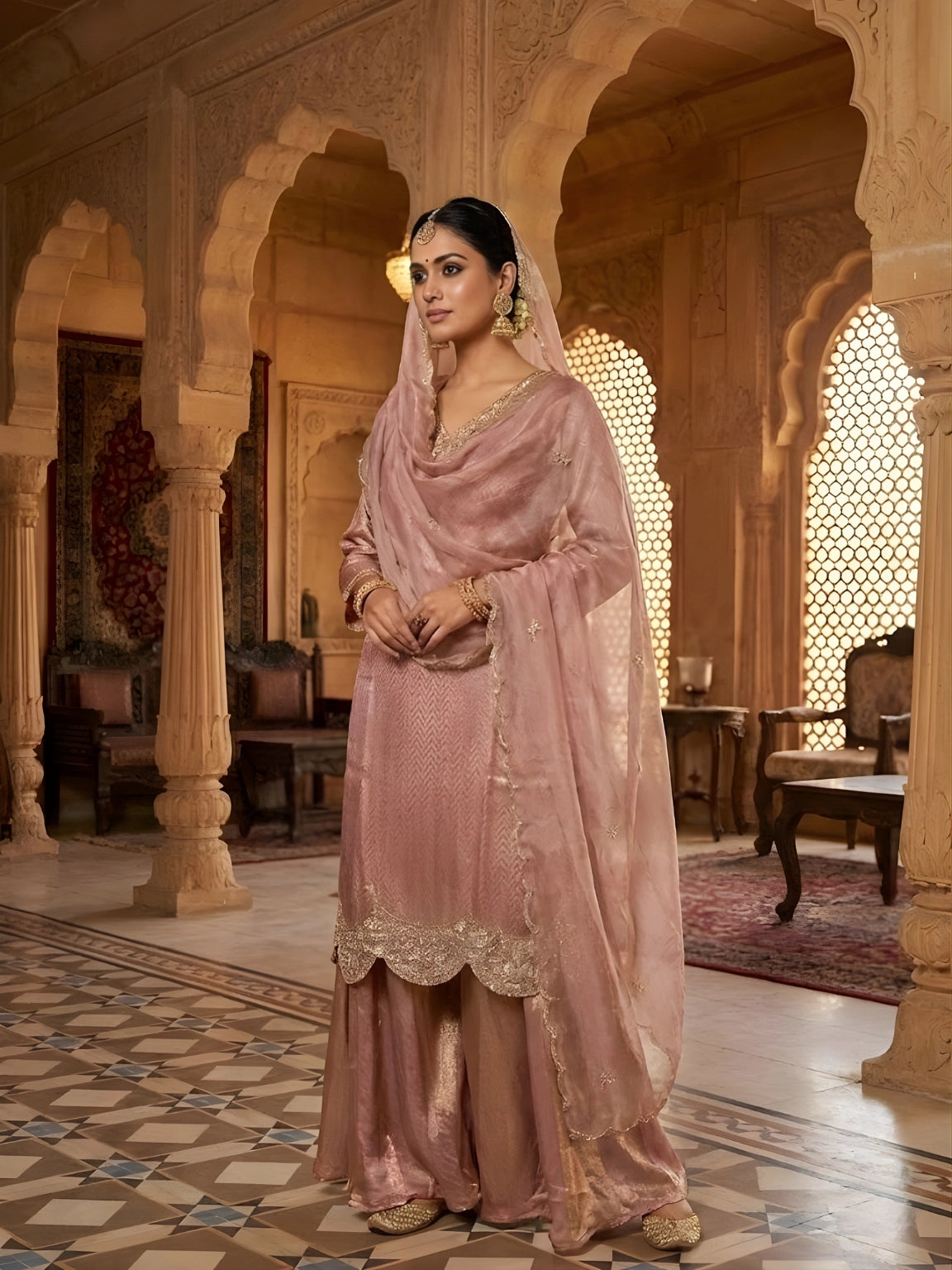 Mauve Rose Embroidered Sharara Set