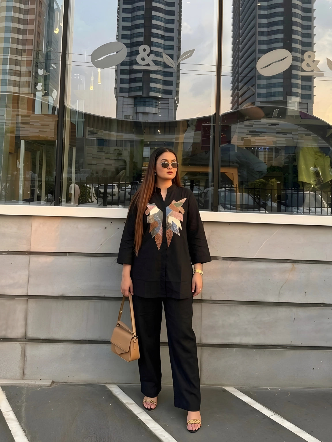 Black Geometric Appliqué Co-Ord Set