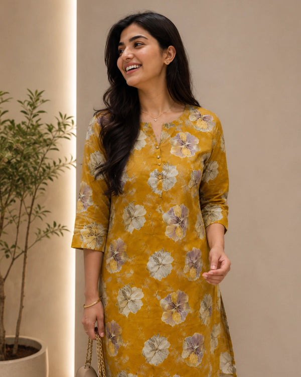 Floral Print Rayon Kurta Pant Set with Round Neck for Daily Wear — image 2