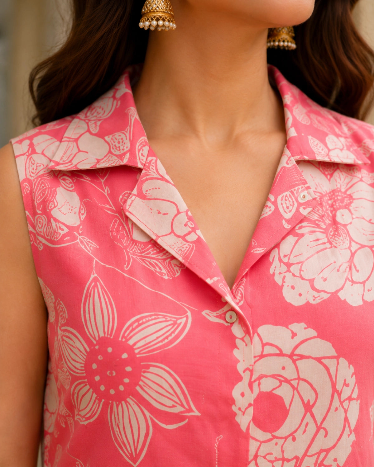 Floral Print Rayon Co-Ord Set with Collar Neck for Vacation Wear