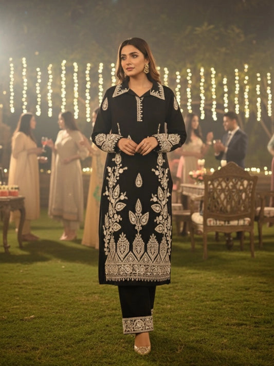 Black Embroidered Winter Co-ord Set