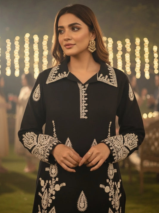 Black Embroidered Winter Co-ord Set