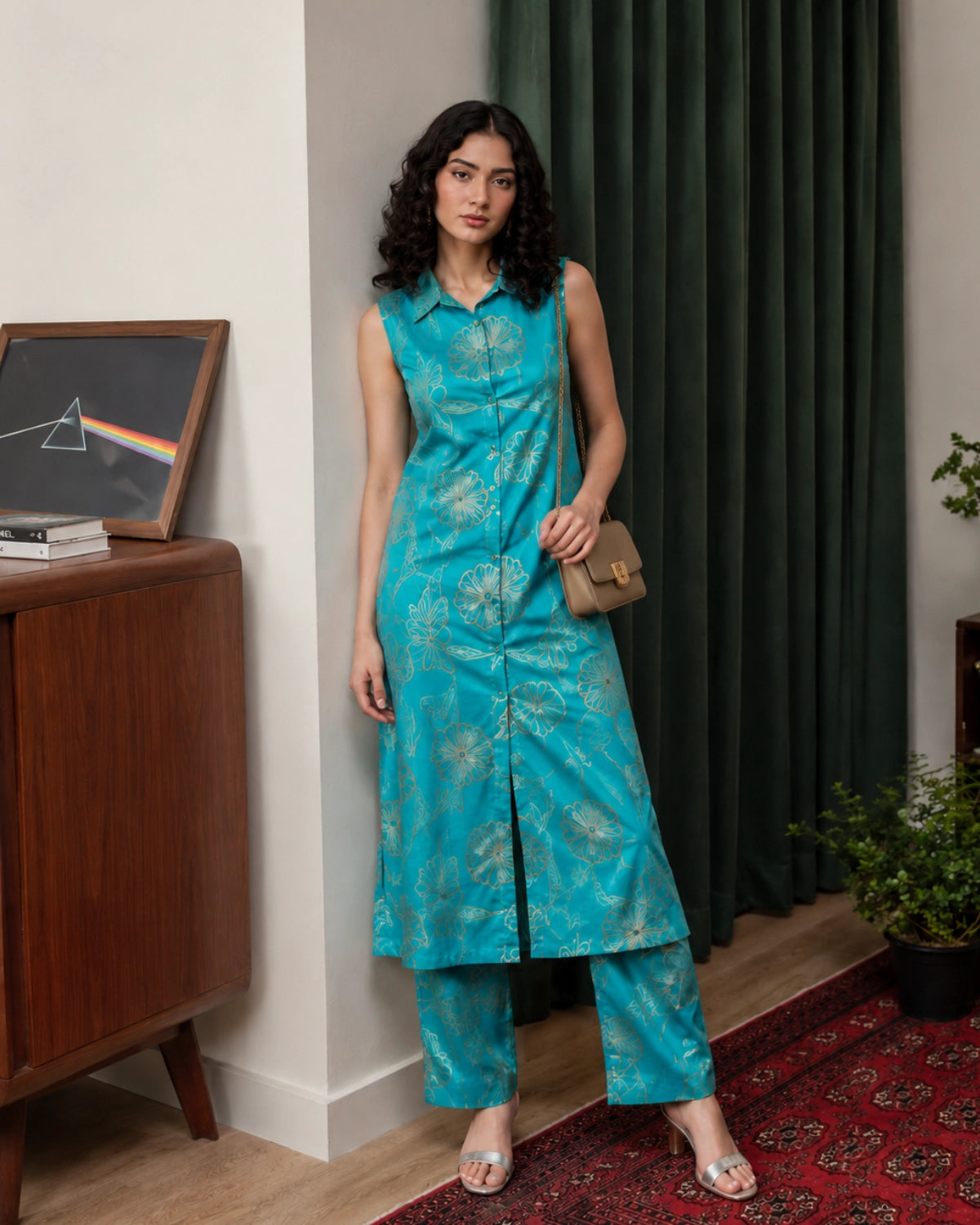 Sleeveless Floral Print Rayon Co-Ord Set for Daily Wear