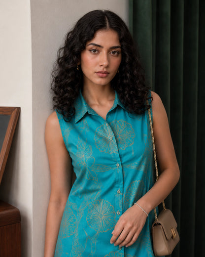 Sleeveless Floral Print Rayon Co-Ord Set for Daily Wear