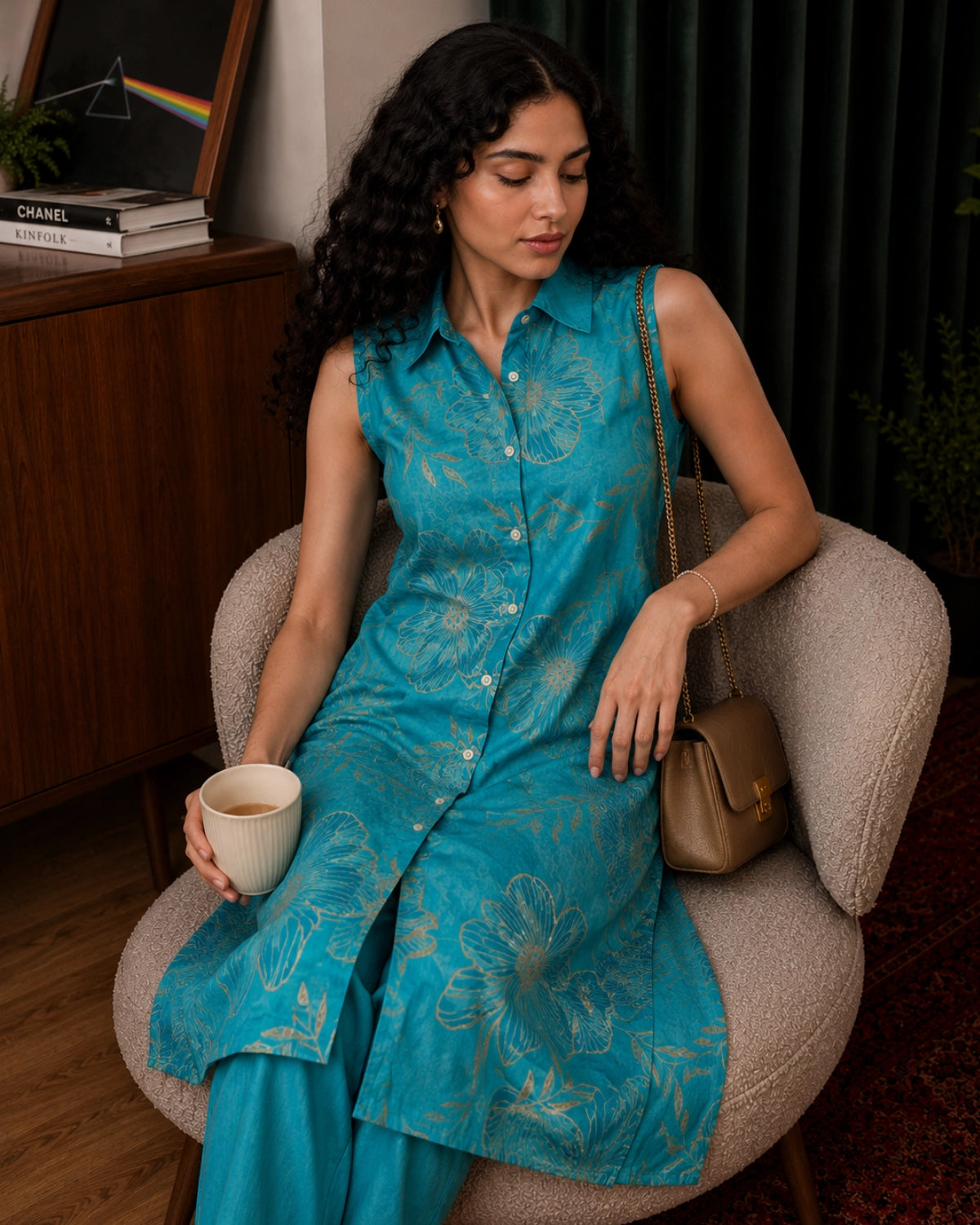 Sleeveless Floral Print Rayon Co-Ord Set for Daily Wear