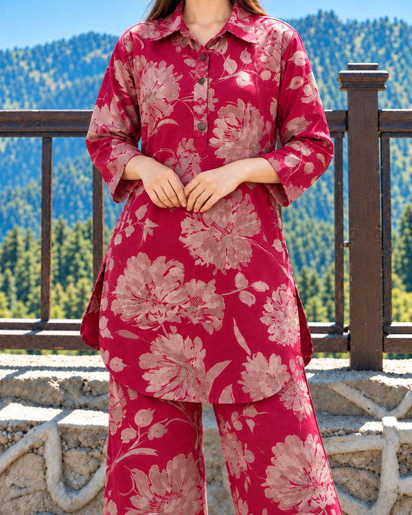 Plus Size Vintage Blossom Print Modal Co-Ord Set with Collared Tunic — image 4