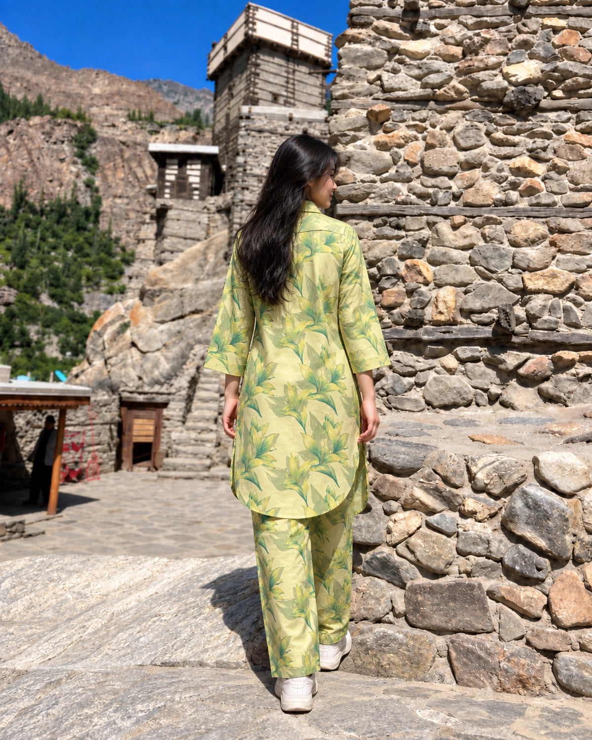 Plus Size Tropical Lily Print Modal Co-Ord Set with Collared Tunic