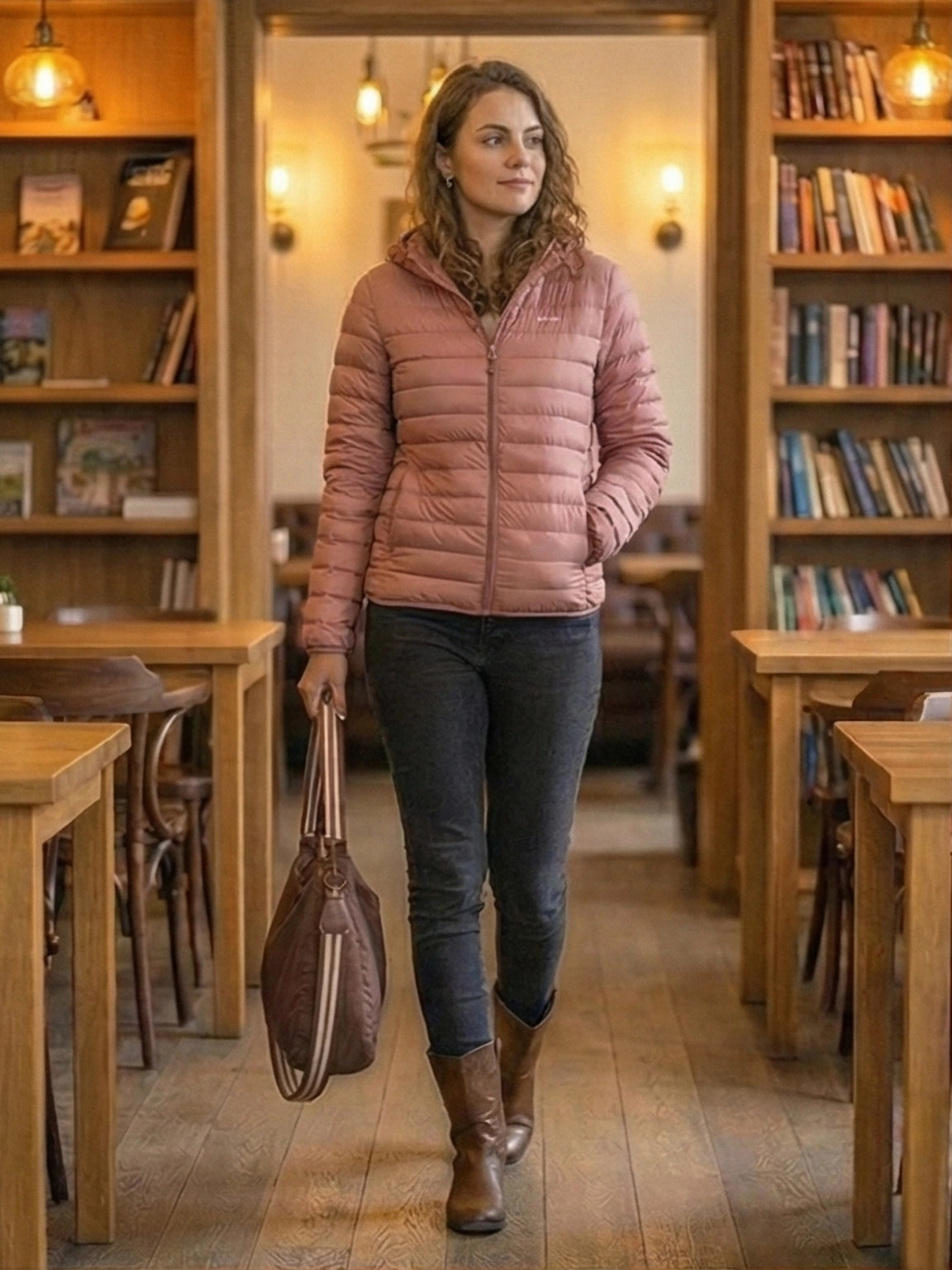 Dusty Pink Hooded Quilted Winter Jacket