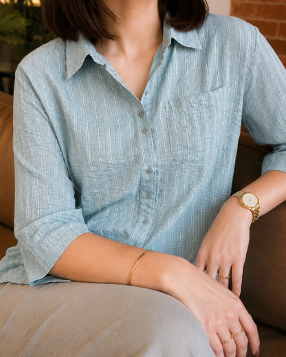 Striped Imported Shirt with Collar Neck and Full Sleeves for Office Wear