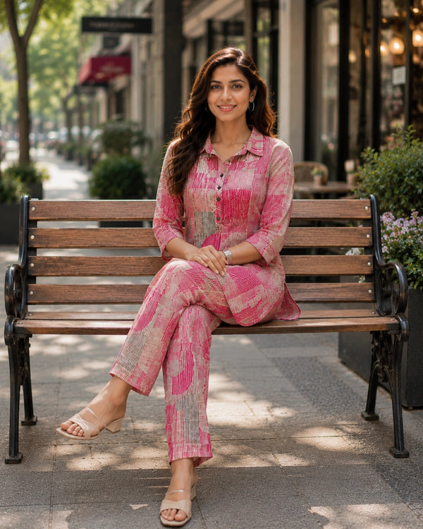 Grey Floral Print Rayon Co-ord Set for Daily Wear