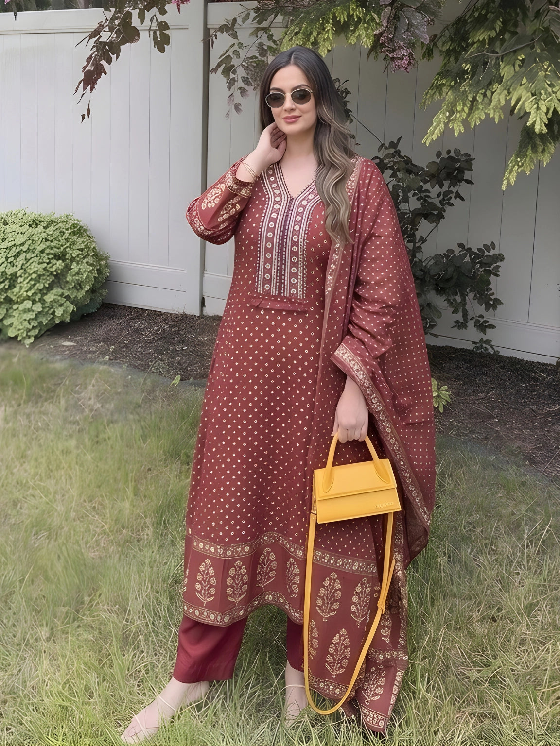 Maroon Heritage Print Straight Kurta Set