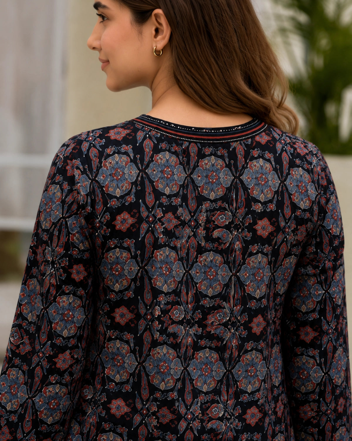 Navy Blue Ajrakh Print Cotton Kurta Pant Set for Daily Wear