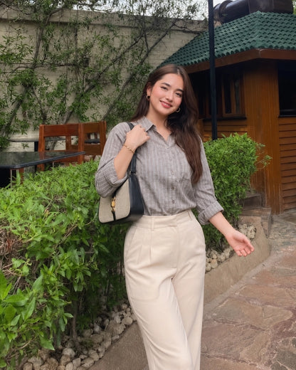Striped Imported Shirt with Collar Neck and Full Sleeves for Office Wear