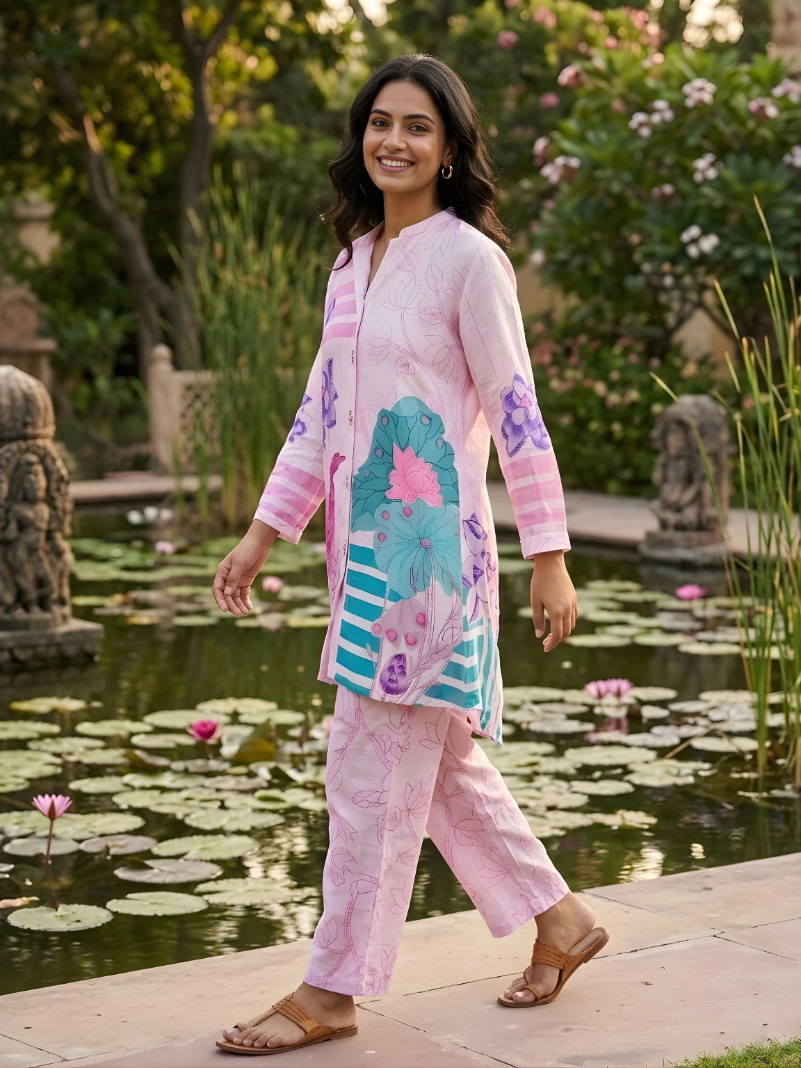 Blush Pink Lotus Motif Fusion Co-Ord Set