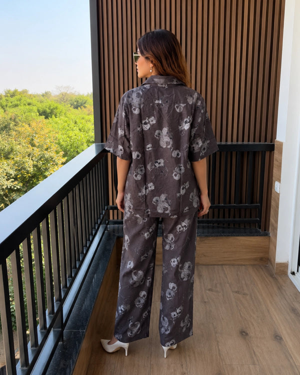 Grey Floral Print Rayon Co-ord Set for Daily Wear — image 4