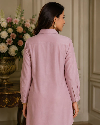 Mauve Chikankari Embroidered Muslin Shirt for Office Wear