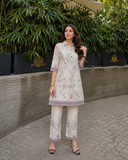 Floral Print Mul Mul Cotton Co-ord Set with Collar Neck for Daily Wear