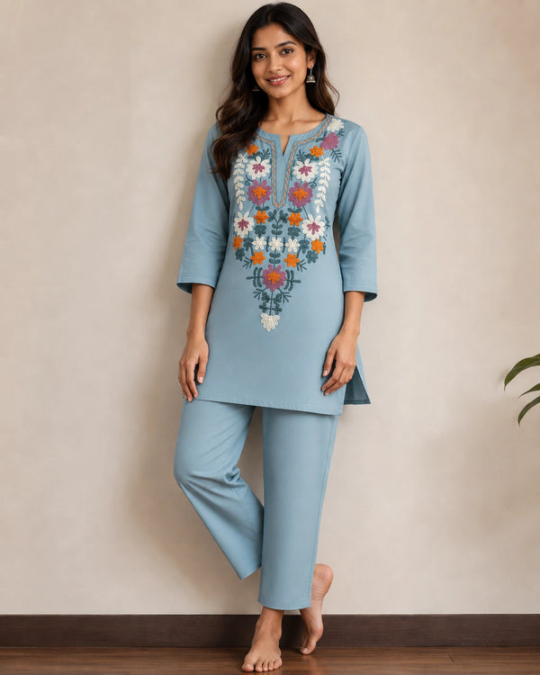 Thread Work Round Neck Rayon Co-ord Set — image 2