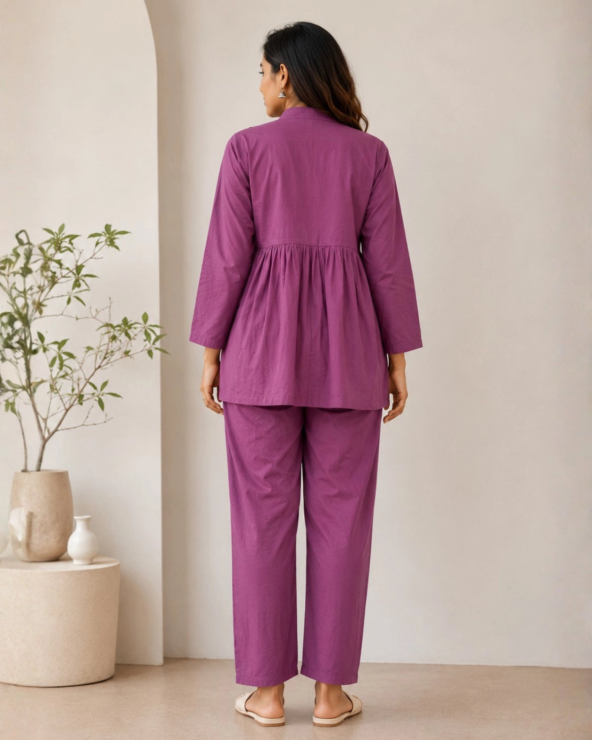 Mirror Work Cotton Co-ord Set with V Neck for Vacation Wear