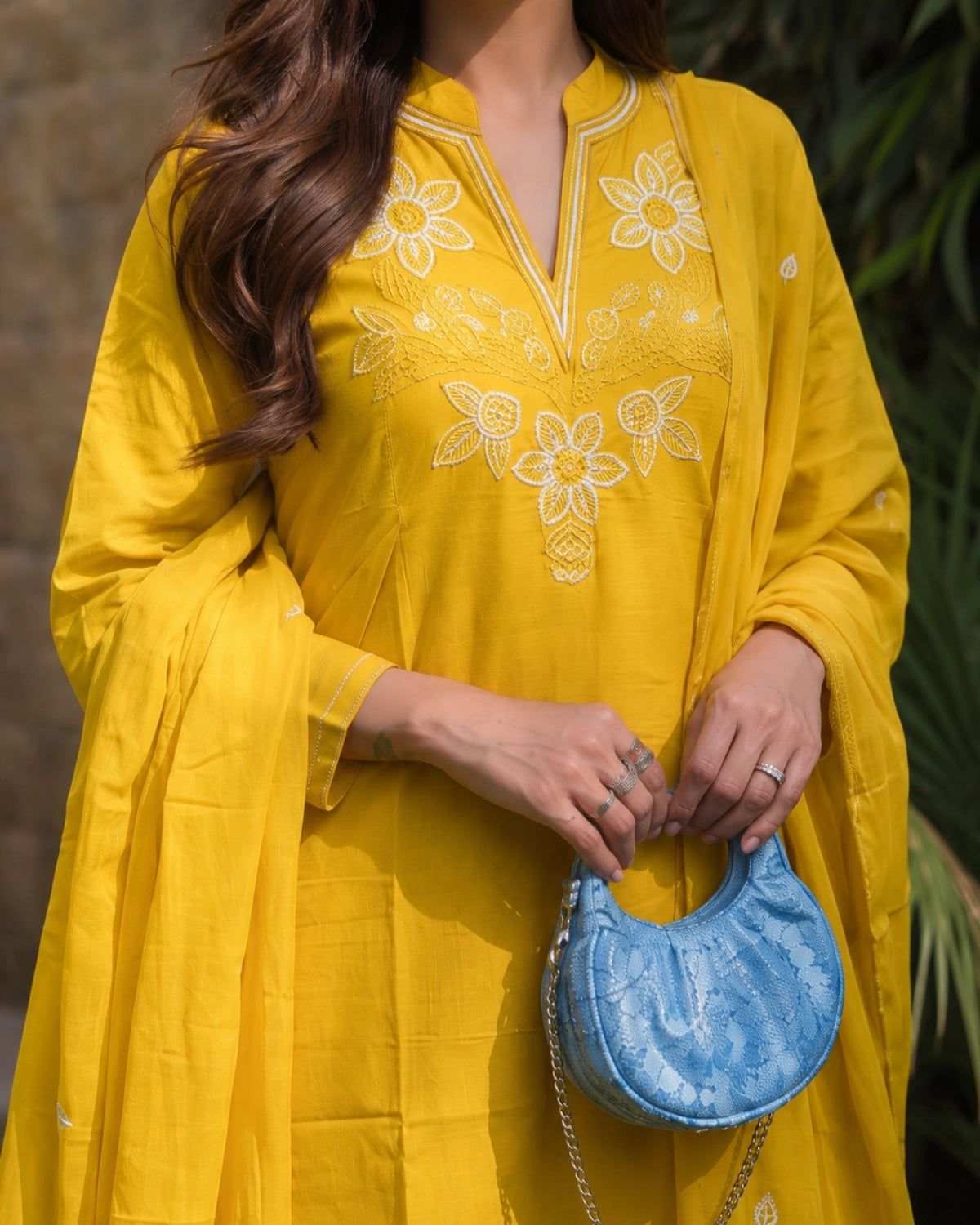 Yellow Embroidered Cotton Kurta Pant Dupatta for Daily Wear
