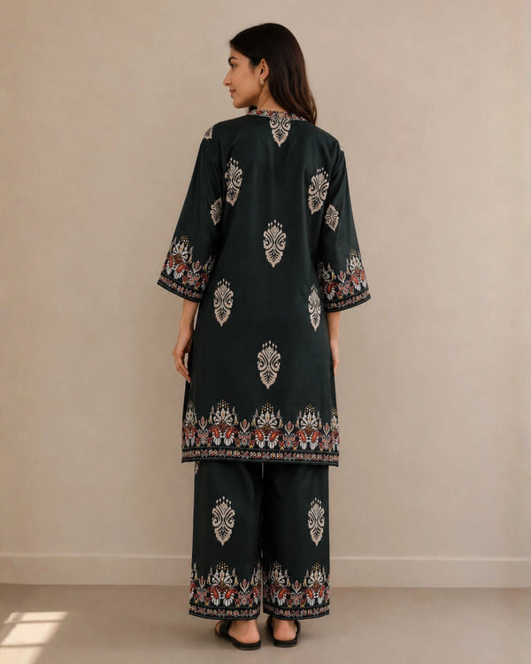 Dark Green Paisley Print Rayon Co-ord Set for Daily Wear — image 4