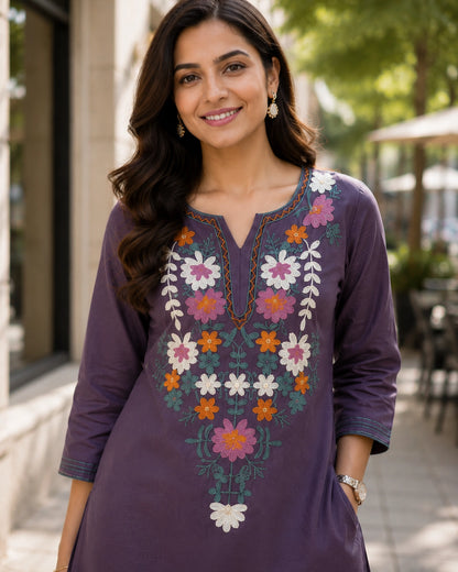 Thread Work Round Neck Rayon Co-ord Set