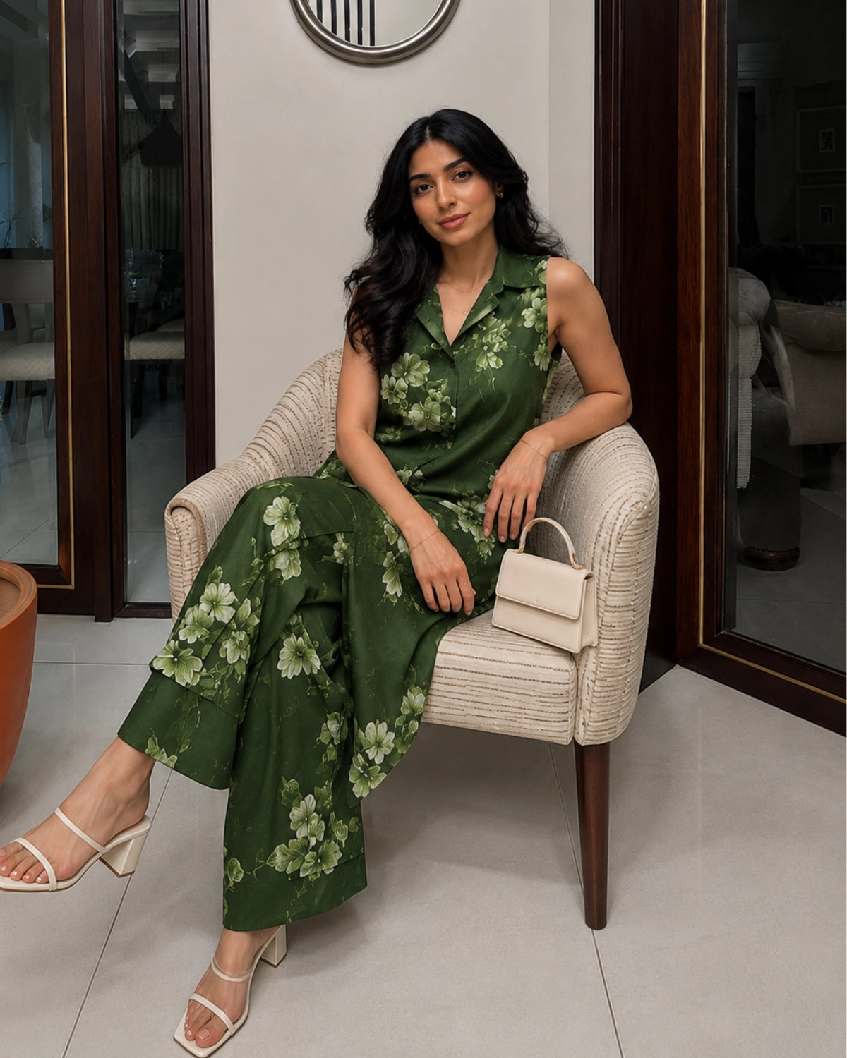Sleeveless Floral Print Rayon Co-Ord Set for Daily Wear