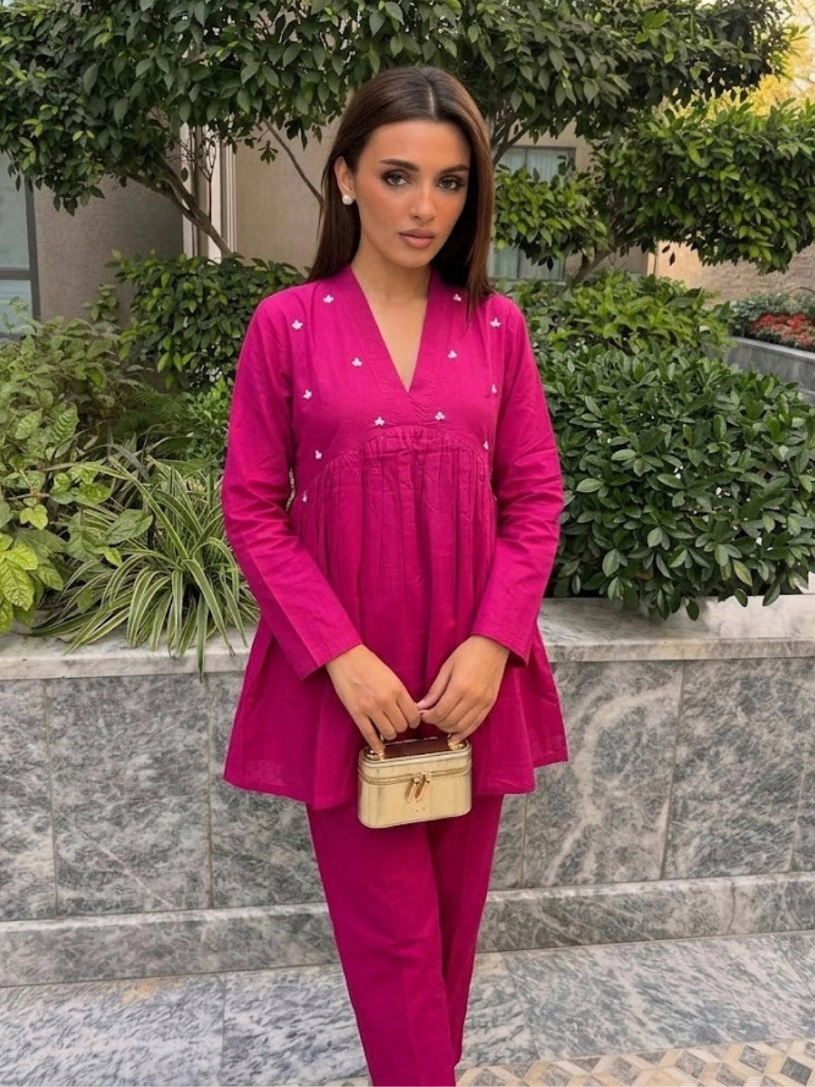 Magenta Hand-Embroidered Peplum Co-Ord Set