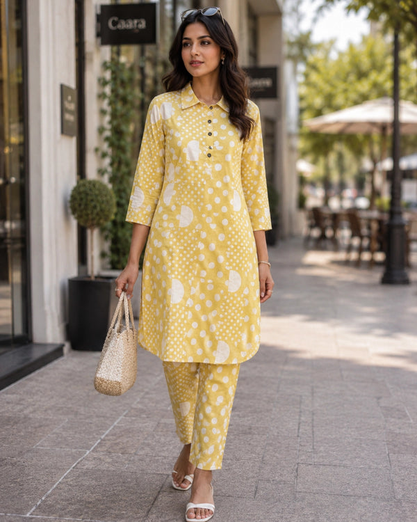 Polka Dot Cotton Co-ord Set with Collar Neck for Daily Wear — image 2