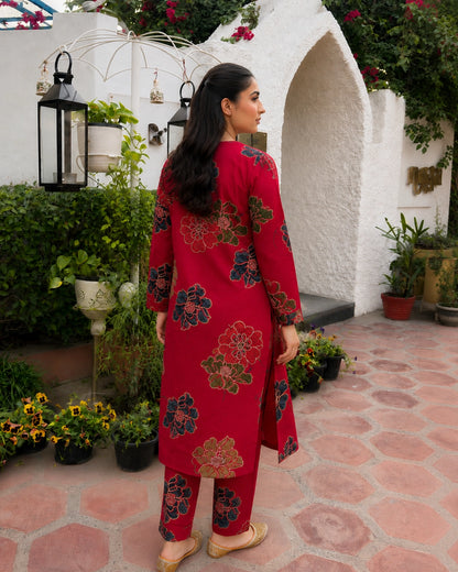 Floral Print Rayon Kurta Pant Set with Round Neck for Daily Wear