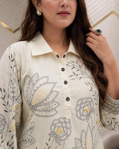 Floral Print Mul Mul Cotton Co-ord Set with Collar Neck for Daily Wear