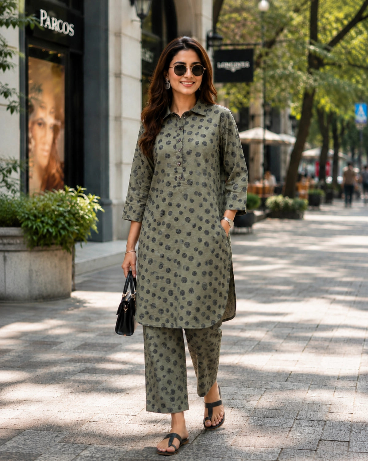 Block Print Rayon Co-ord Set with Collar Neck for Daily Wear