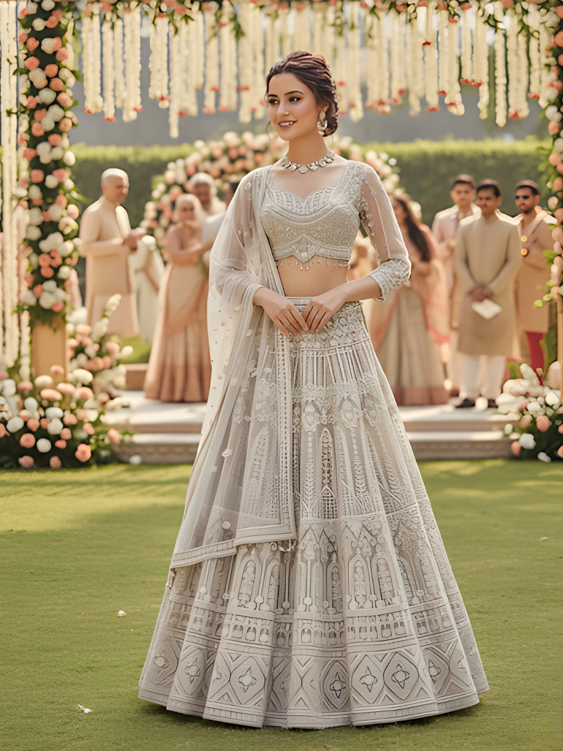 Ivory Embroidered Heritage Lehenga Set