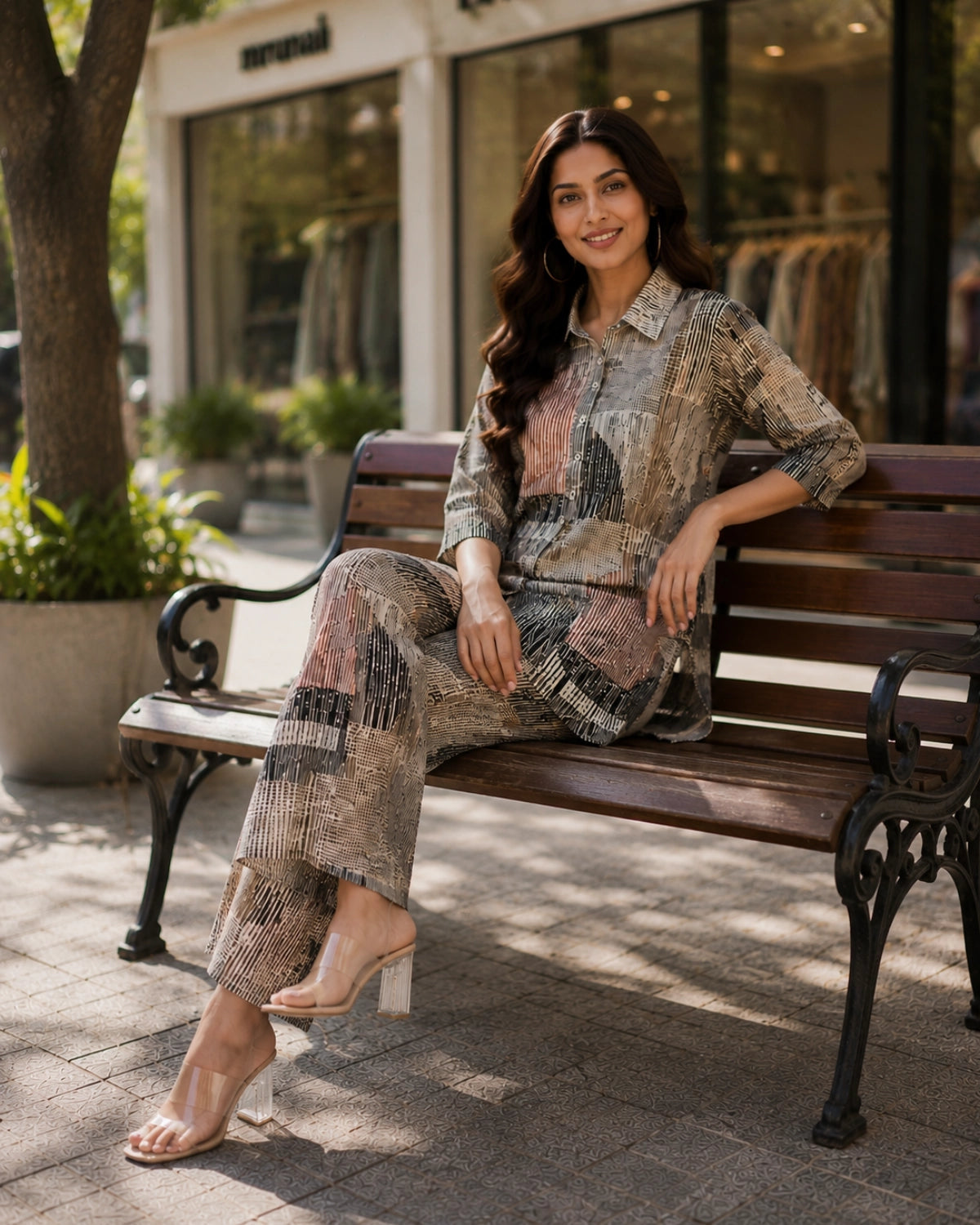 Grey Floral Print Rayon Co-ord Set for Daily Wear