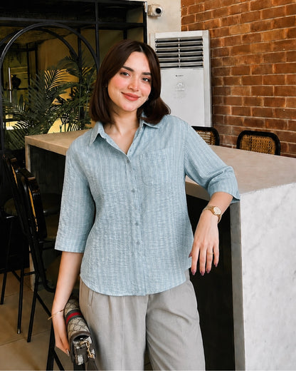 Striped Imported Shirt with Collar Neck and Full Sleeves for Office Wear