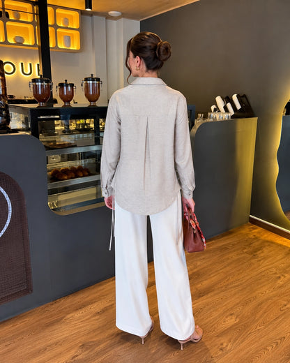 Self Stripe Imported Wrap Top with Collar Neck for Vacation Wear