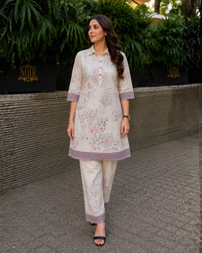 Floral Print Mul Mul Cotton Co-ord Set with Collar Neck for Daily Wear