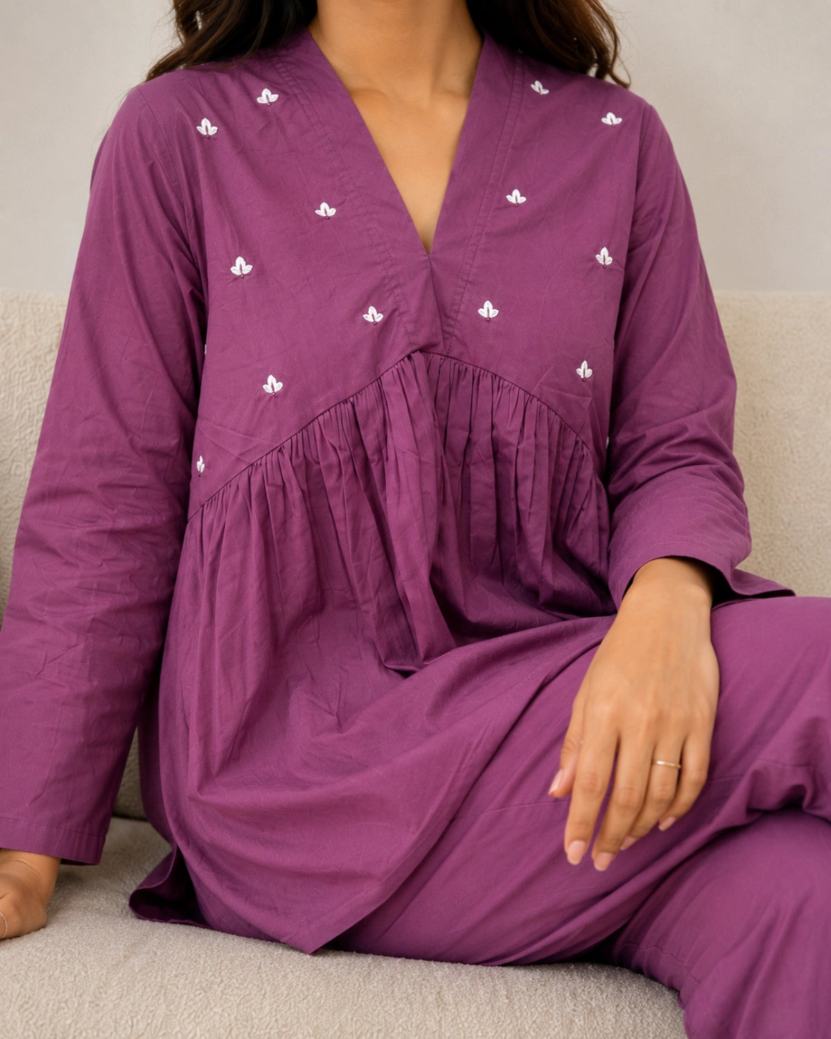 Mirror Work Cotton Co-ord Set with V Neck for Vacation Wear