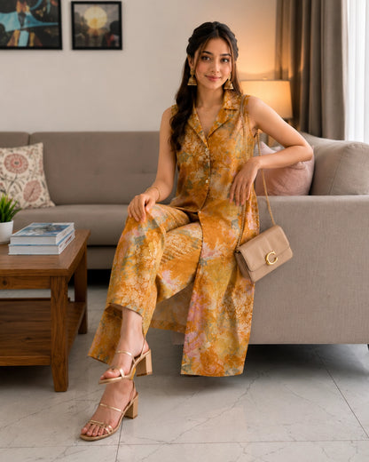 Sleeveless Floral Print Rayon Co-Ord Set for Daily Wear